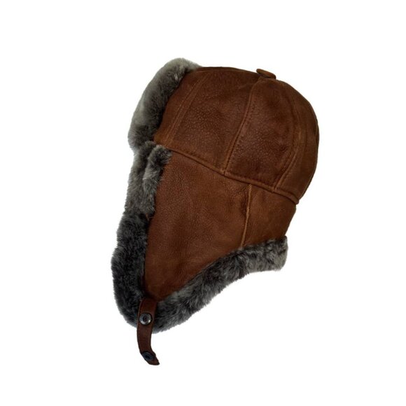 Shearling Sheepskin Leather Trapper Hat Aviator | Winter Hat | Ushanka - Picture 3 of 9